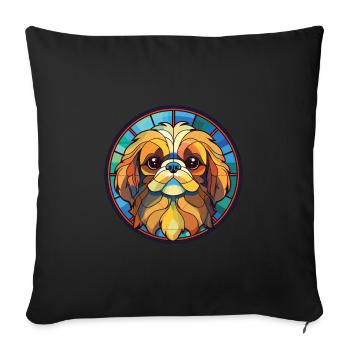 Pekingese Dog Breed Watercolor Glass Illustration - Sofa pillowcase 17,3'' x 17,3'' (45 x 45 cm) - black - Front