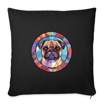 Carlin chien race aquarelle colorée Illustration - Housse de coussin décorative 45 x 45 cm - noir - Devant