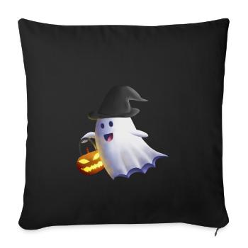 Ghost with Witch Hat and Jack-o'-Lantern - Sofa pillowcase 17,3'' x 17,3'' (45 x 45 cm) - black - Front
