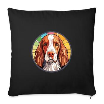 Welsh Springer Spaniel Dog Breed Watercolor Glass - Sofa pillowcase 17,3'' x 17,3'' (45 x 45 cm) - black - Front