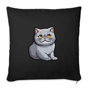 Britische Falte Kurzhaar Katze Karikatur Aquarell Kunst - Sofakissenbezug 45 x 45 cm - Schwarz - Vorne