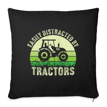 easily distracted by tractors - Sofa pillowcase 17,3'' x 17,3'' (45 x 45 cm) - black - Front