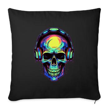 Colorful abstract skull with headphones - Sofa pillowcase 17,3'' x 17,3'' (45 x 45 cm) - black - Front