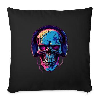 Colorful abstract skull with headphones - Sofa pillowcase 17,3'' x 17,3'' (45 x 45 cm) - black - Front
