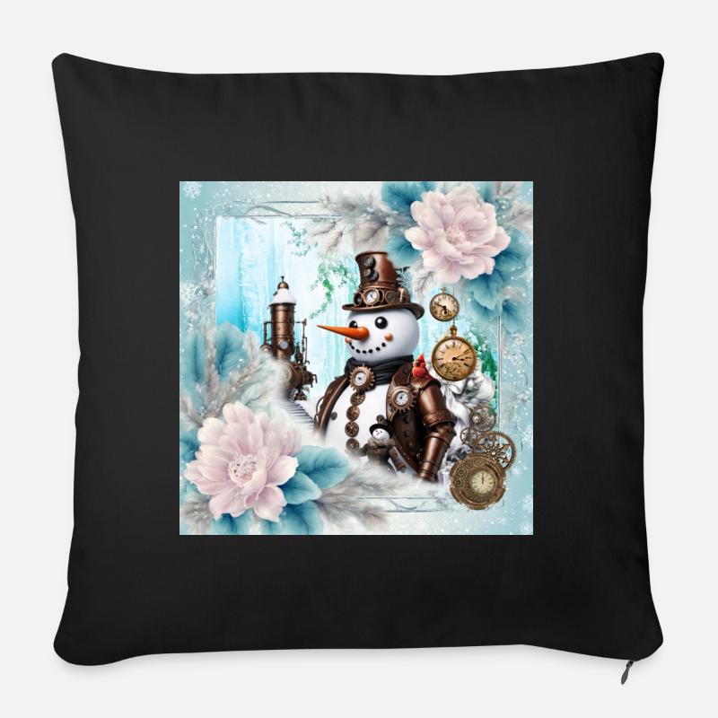 Schneemann in der Zeit - Sofakissenbezug 45 x 45 cm - Schwarz