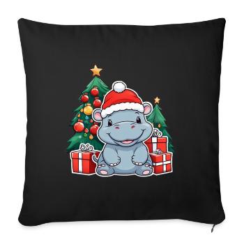 Mignon bébé hippopotame avec chapeau de père Noël - Housse de coussin décorative 45 x 45 cm - noir - Devant