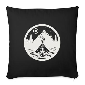 Camping, paysage avec des montagnes, des arbres comme autocollants - Housse de coussin décorative 45 x 45 cm - noir - Devant