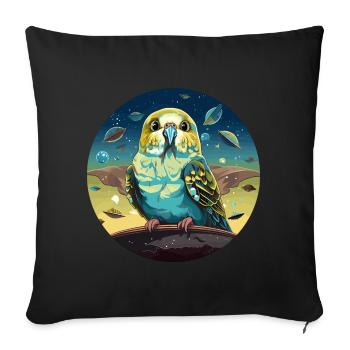 Drôle de perruche avec des ovnis dans l’espace - Housse de coussin décorative 45 x 45 cm - noir - Devant