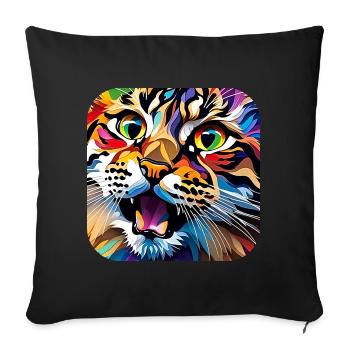 Colorful Cat Portrait - Sofa pillowcase 17,3'' x 17,3'' (45 x 45 cm) - black - Front
