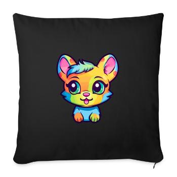 Bébé chat race aquarelle dessin animé kawaii animal de compagnie - Housse de coussin décorative 45 x 45 cm - noir - Devant