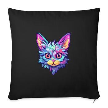 Laperm Cat Breed Aquarelle Cartoon Kawaii Pet - Housse de coussin décorative 45 x 45 cm - noir - Devant