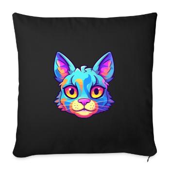 Chat polydactyle américain aquarelle dessin animé Kawaii - Housse de coussin décorative 45 x 45 cm - noir - Devant