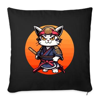 Samurai-Katze #26 - Sofakissenbezug 45 x 45 cm - Schwarz - Vorne