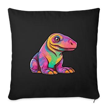 Komodo Dragon Aquarelle Colorée Dessin Animé Kawaii A - Housse de coussin décorative 45 x 45 cm - noir - Devant