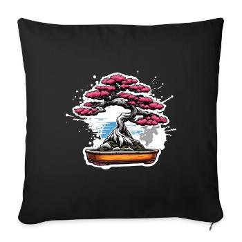 Bonsaï / arbre / miniature / japonais / petit - Housse de coussin décorative 45 x 45 cm - noir - Devant