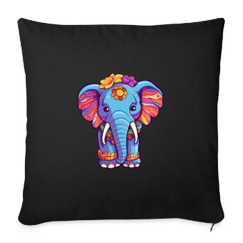 Éléphant Aquarelle Colorée Dessin Animé Kawaii Animal - Housse de coussin décorative 45 x 45 cm - noir - Devant