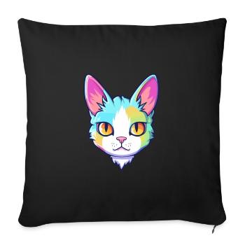 Japonais Bobtail chat aquarelle dessin animé Kawaii - Housse de coussin décorative 45 x 45 cm - noir - Devant