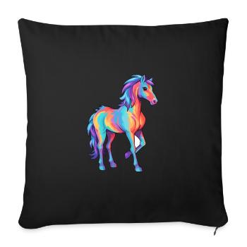 Cheval Aquarelle Colorée Dessin Animé Kawaii Animal - Housse de coussin décorative 45 x 45 cm - noir - Devant