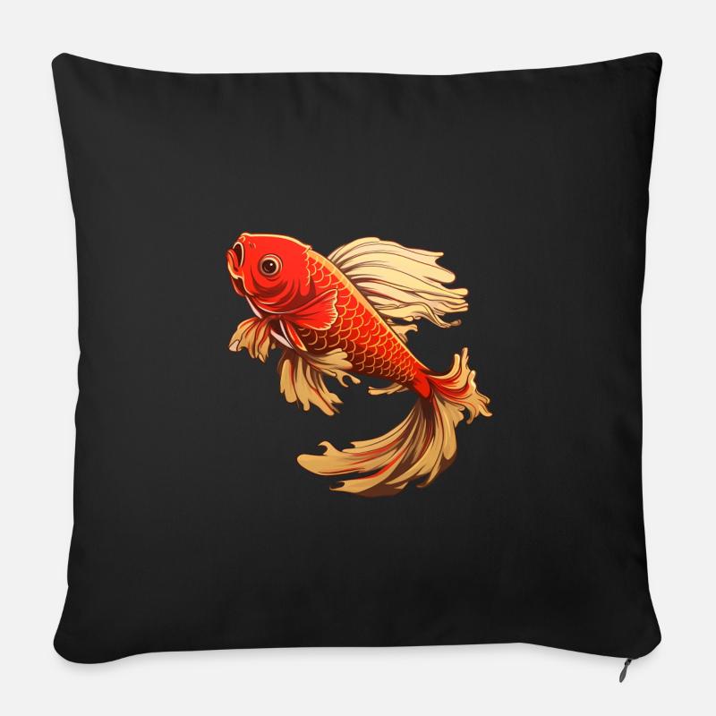 Koi Fish Japanese Carp Pond - Housse de coussin décorative 45 x 45 cm - noir