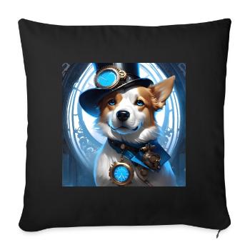 Steampunk design art dog blue - Sofa pillowcase 17,3'' x 17,3'' (45 x 45 cm) - black - Front
