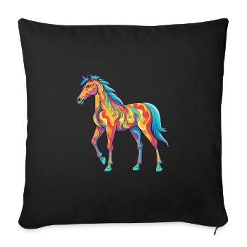 Cheval Aquarelle Colorée Dessin Animé Kawaii Animal - Housse de coussin décorative 45 x 45 cm - noir - Devant