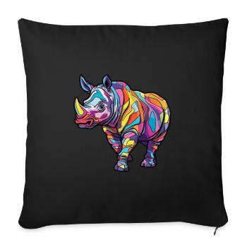 Rhino Colorful Watercolor Cartoon Kawaii Animal - Sofa pillowcase 17,3'' x 17,3'' (45 x 45 cm) - black - Front