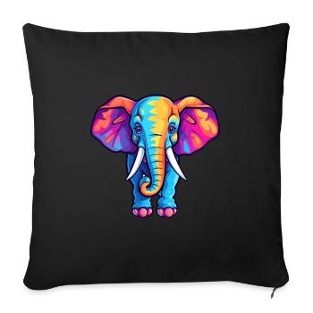 Éléphant Aquarelle Colorée Dessin Animé Kawaii Animal - Housse de coussin décorative 45 x 45 cm - noir - Devant