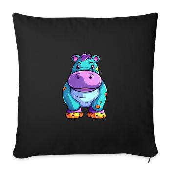 Hippo Colorful Watercolor Cartoon Kawaii Animal - Sofa pillowcase 17,3'' x 17,3'' (45 x 45 cm) - black - Front