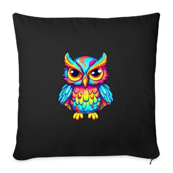 Owl Colorful Watercolor Cartoon Kawaii Animal - Sofa pillowcase 17,3'' x 17,3'' (45 x 45 cm) - black - Front