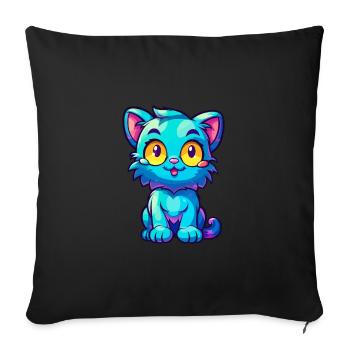 Katze buntes Aquarell Cartoon Kawaii Tier - Sofakissenbezug 45 x 45 cm - Schwarz - Vorne