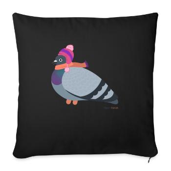 Pigeon girl with pink winter outfit - Sofa pillowcase 17,3'' x 17,3'' (45 x 45 cm) - black - Front