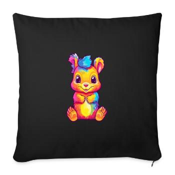 Squirrel Colorful Watercolor Cartoon Kawaii Animal - Sofa pillowcase 17,3'' x 17,3'' (45 x 45 cm) - black - Front