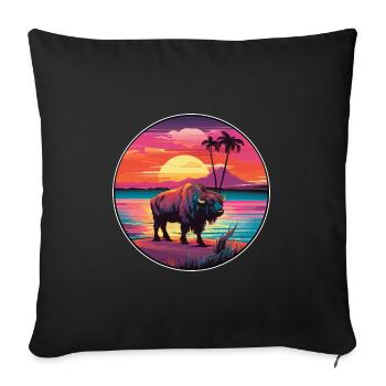 Bison Colorful Watercolor Cartoon Kawaii Animal - Sofa pillowcase 17,3'' x 17,3'' (45 x 45 cm) - black - Front