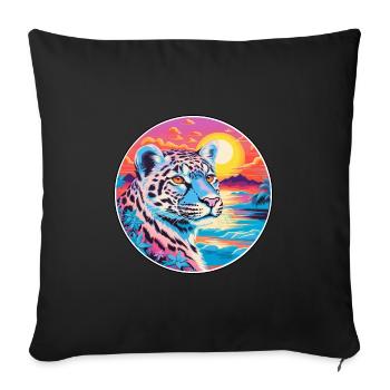 Snow Leopard Colorful Watercolor Cartoon Kawaii - Sofa pillowcase 17,3'' x 17,3'' (45 x 45 cm) - black - Front