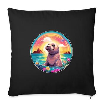 Seal Colorful Watercolor Cartoon Kawaii Animal - Sofa pillowcase 17,3'' x 17,3'' (45 x 45 cm) - black - Front