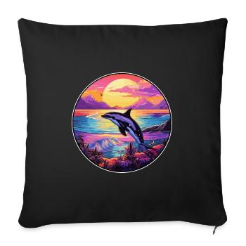 Orca Colorful Watercolor Cartoon Kawaii Animal - Sofa pillowcase 17,3'' x 17,3'' (45 x 45 cm) - black - Front