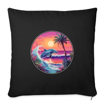 Dolphin Colorful Watercolor Cartoon Kawaii Animal - Sofa pillowcase 17,3'' x 17,3'' (45 x 45 cm) - black - Front