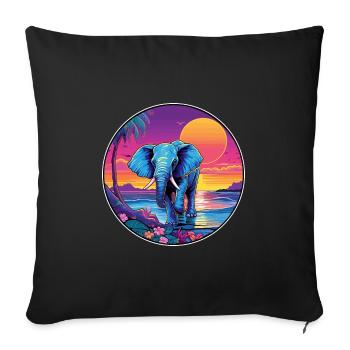 Éléphant Aquarelle Colorée Dessin Animé Kawaii Animal - Housse de coussin décorative 45 x 45 cm - noir - Devant