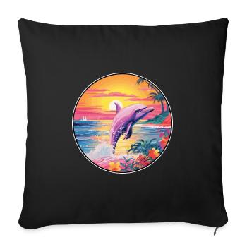 Dolphin Colorful Watercolor Cartoon Kawaii Animal - Sofa pillowcase 17,3'' x 17,3'' (45 x 45 cm) - black - Front