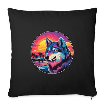 Wolf Colorful Watercolor Cartoon Kawaii Animal - Sofa pillowcase 17,3'' x 17,3'' (45 x 45 cm) - black - Front