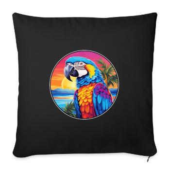 Perroquet coloré aquarelle dessin animé Kawaii Animal - Housse de coussin décorative 45 x 45 cm - noir - Devant