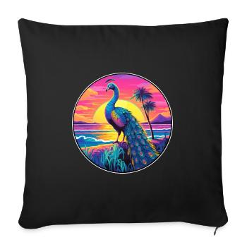 Pfau Buntes Aquarell Cartoon Kawaii Tier - Sofakissenbezug 45 x 45 cm - Schwarz - Vorne