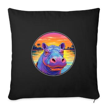 Hippo Colorful Watercolor Cartoon Kawaii Animal - Sofa pillowcase 17,3'' x 17,3'' (45 x 45 cm) - black - Front