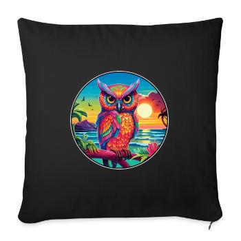Owl Colorful Watercolor Cartoon Kawaii Animal - Sofa pillowcase 17,3'' x 17,3'' (45 x 45 cm) - black - Front