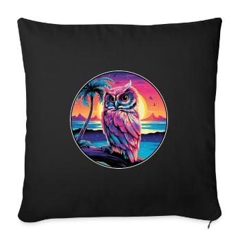 Owl Colorful Watercolor Cartoon Kawaii Animal - Sofa pillowcase 17,3'' x 17,3'' (45 x 45 cm) - black - Front