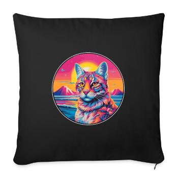 Lynx Aquarelle colorée Cartoon Kawaii Animal - Housse de coussin décorative 45 x 45 cm - noir - Devant