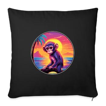 Monkey Colorful Watercolor Cartoon Kawaii Animal - Sofa pillowcase 17,3'' x 17,3'' (45 x 45 cm) - black - Front