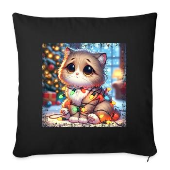 Cute Christmas Cat - Fairy Lights Chaos in the - Sofa pillowcase 17,3'' x 17,3'' (45 x 45 cm) - black - Front