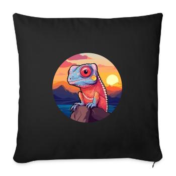 Chameleon Colorful Watercolor Cartoon Kawaii Pet - Sofa pillowcase 17,3'' x 17,3'' (45 x 45 cm) - black - Front