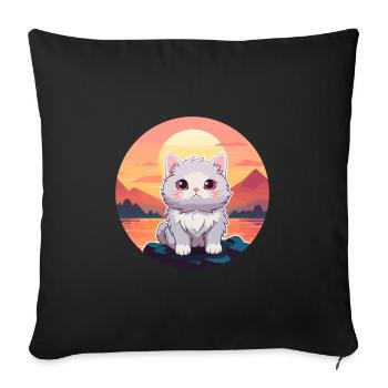 Katze buntes Aquarell Cartoon Kawaii Tier - Sofakissenbezug 45 x 45 cm - Schwarz - Vorne